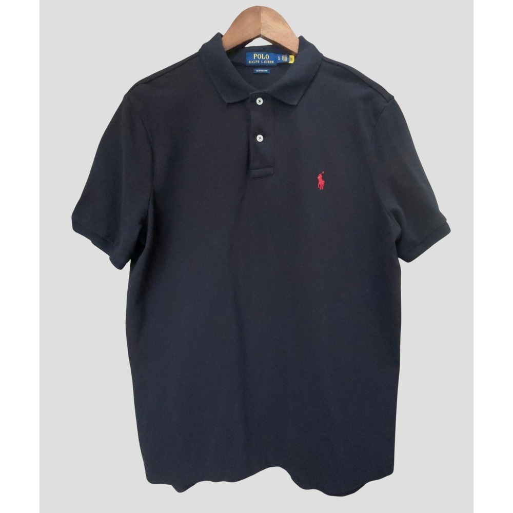 Polo Ralph Lauren Mens Classic Fit Navy Black Mesh Polo Shirt Red Pony Size L